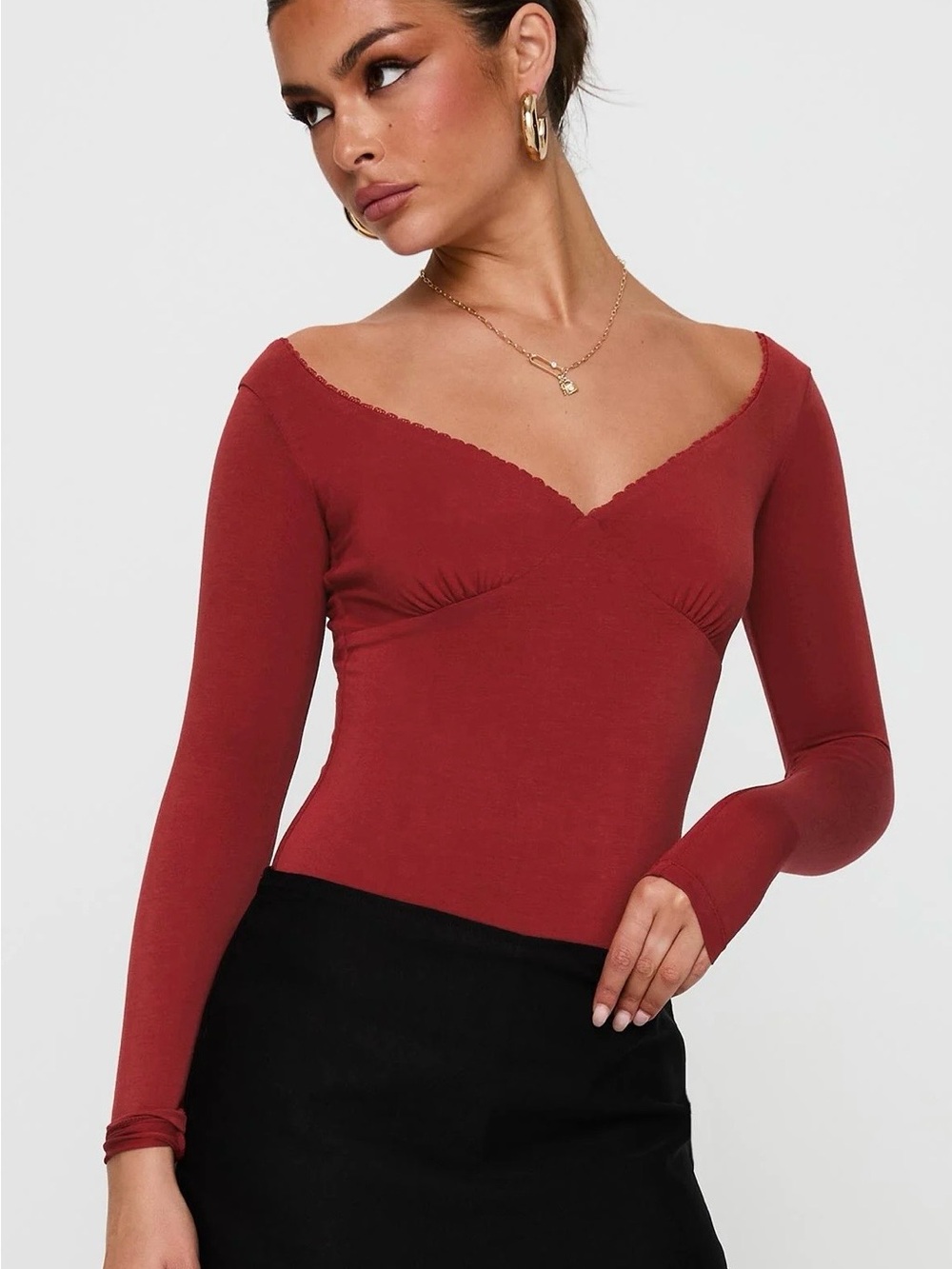 NEW Princess Polly Loveydove ❤️ Burgundy Red Long-Sleeve Bodysuit
